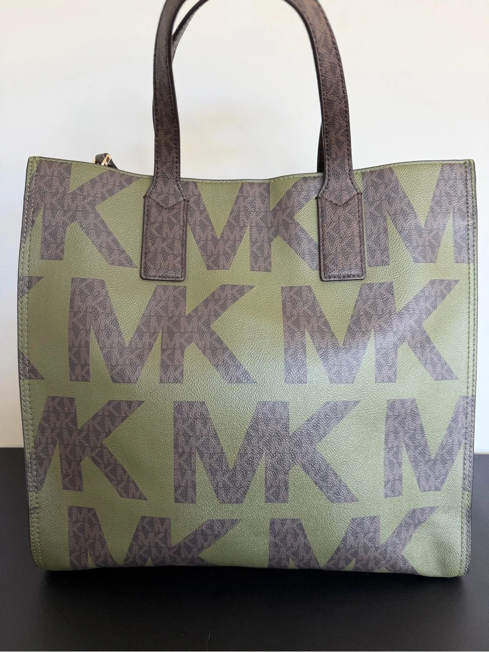 Michael Kors Kenly Large Graphic Logo Tote Army Green Brown Crossbody